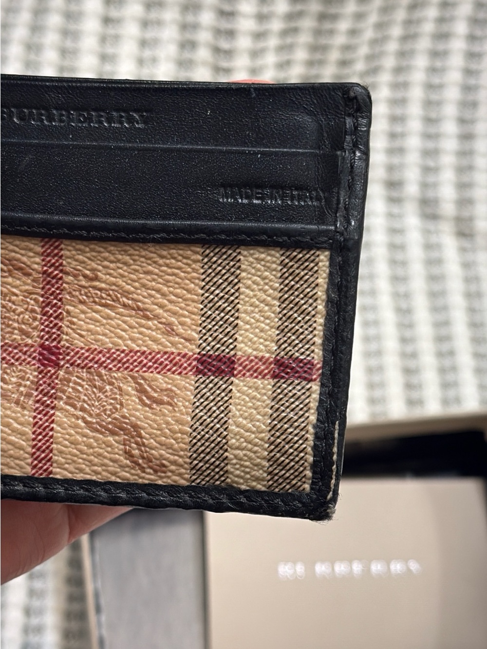 Burberry Black Leather Trim Card & Key Holder with Beige - Picture 6 of 8